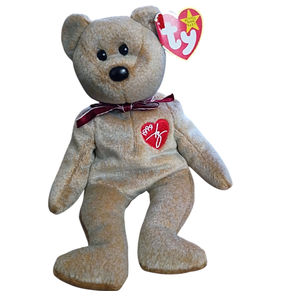 Ty Plush Bear with Burgundy Ribbon